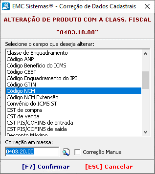 Troca de NCM inexistente